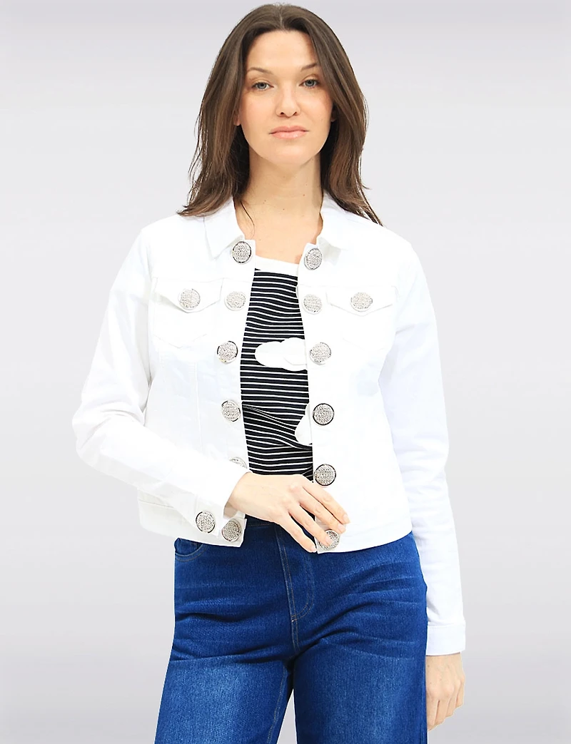 Veste en Denim Moderne Extensible | Boutons Décoratifs & Coupe Ajustée par Orly