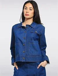 Veste En Jean Légère Coupe Moderne Avec Détails Rayés par Julia Paradis