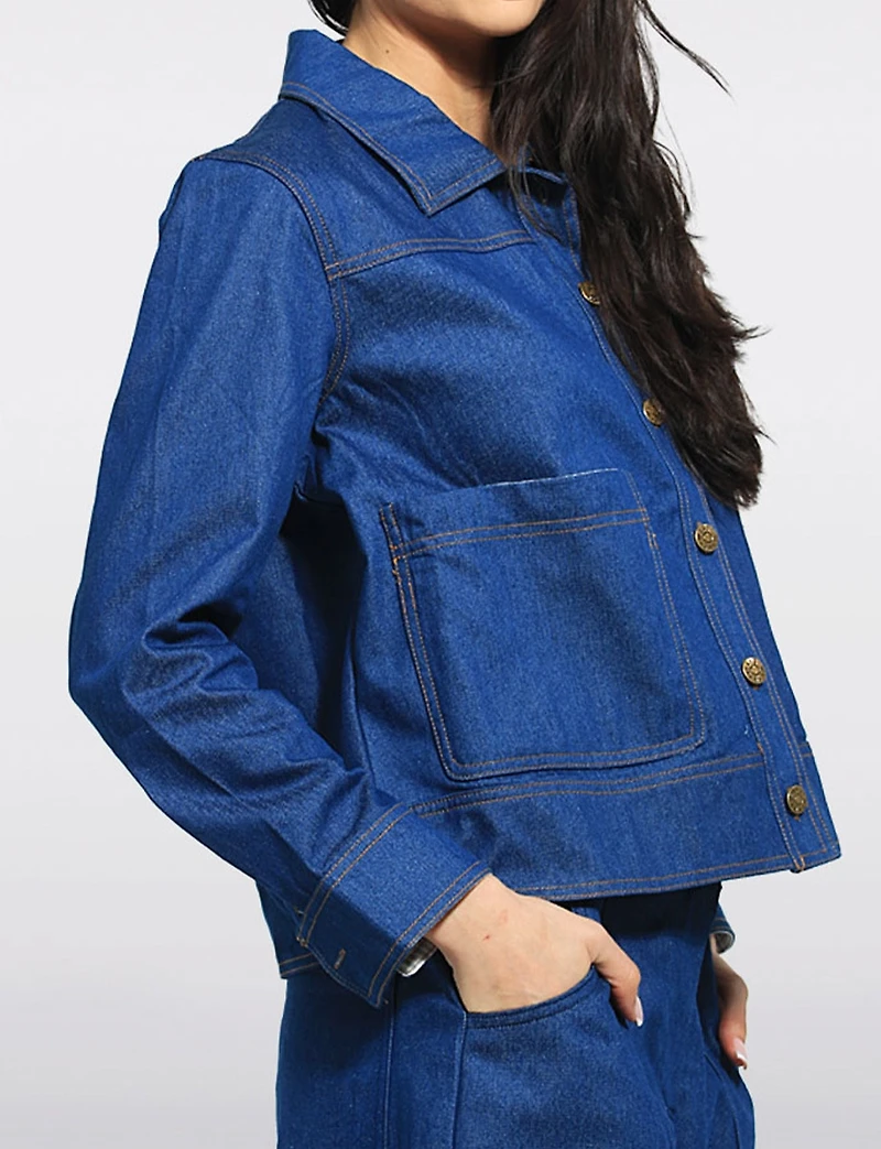 Veste En Jean Légère Coupe Moderne Avec Détails Rayés par Julia Paradis