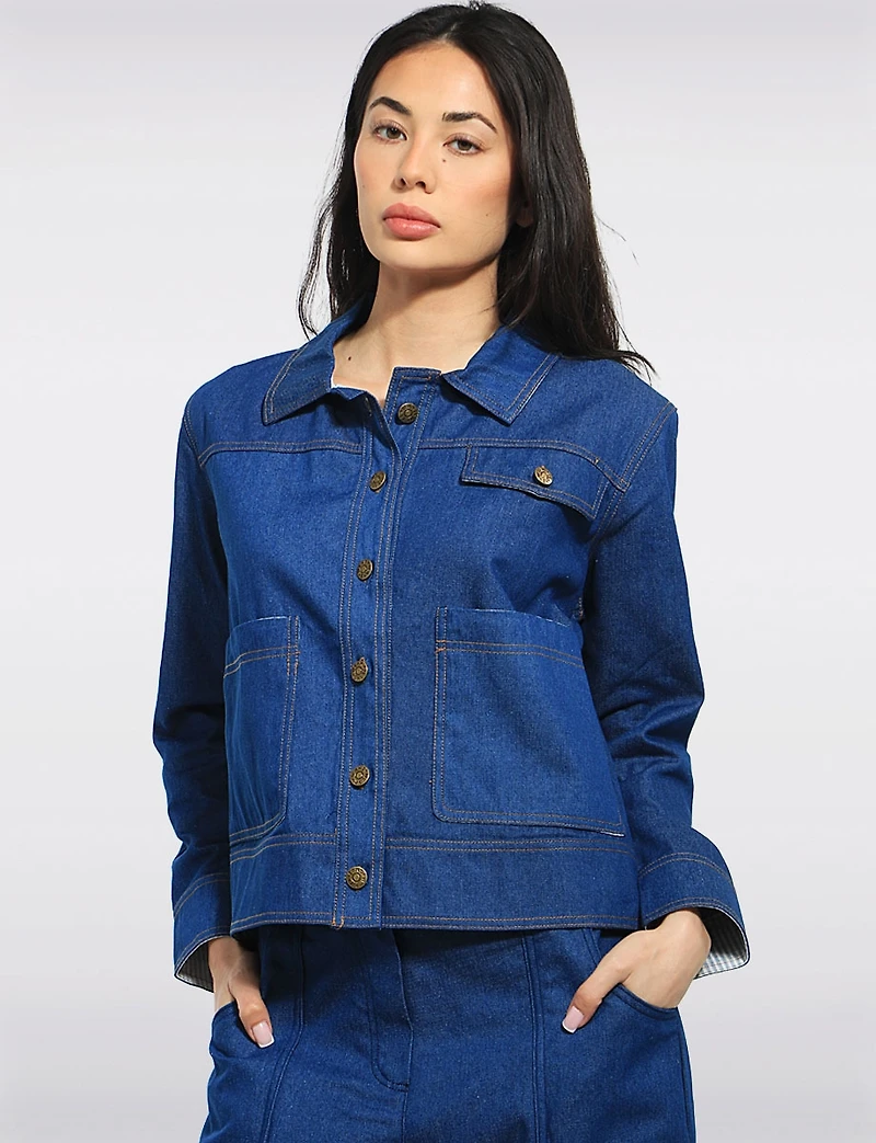 Veste En Jean Légère Coupe Moderne Avec Détails Rayés par Julia Paradis