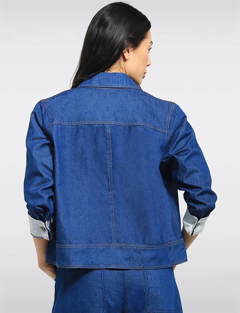 Veste En Jean Légère Coupe Moderne Avec Détails Rayés par Julia Paradis