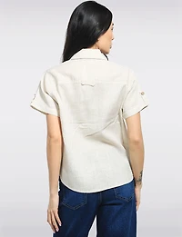 Chemise Légère Rayée à Manches Courtes en Mélange de Lin par Julia Paradis