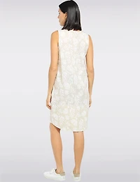 Robe en Lin Sans Manches Coupe Ballon Motif Floral Ourlet Asymétrique Arrondie