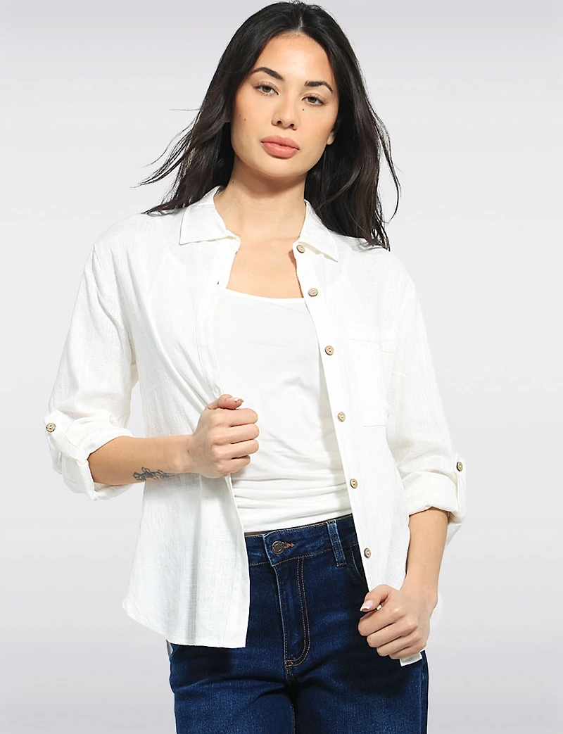 Chemise en Mélange de Lin Manches Longues & Ourlet Asymétrique par Julia Paradis