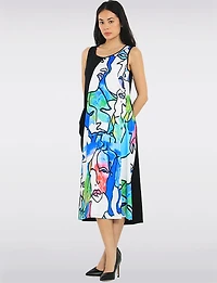 Robe Sans Manches Noire à Imprimé Abstrait de Visages par Fashion Concepts