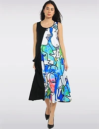 Robe Sans Manches Noire à Imprimé Abstrait de Visages par Fashion Concepts