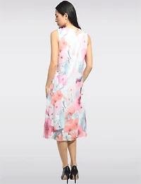 Robe Mi-longue Sans Manches Coupe Trapèze À Imprimé Floral Rose Par Cativa