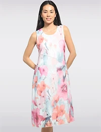 Robe Mi-longue Sans Manches Coupe Trapèze À Imprimé Floral Rose Par Cativa