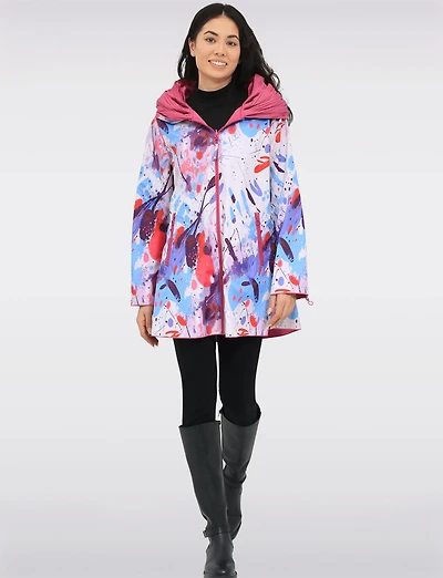 Veste Imperméable Réversible Chic à Motif Vibrant avec Col Plissé