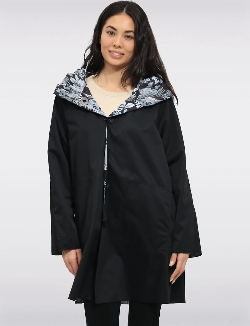 Veste Imperméable Réversible à Motif Floral Capuche Accordéon & Coupe Légère