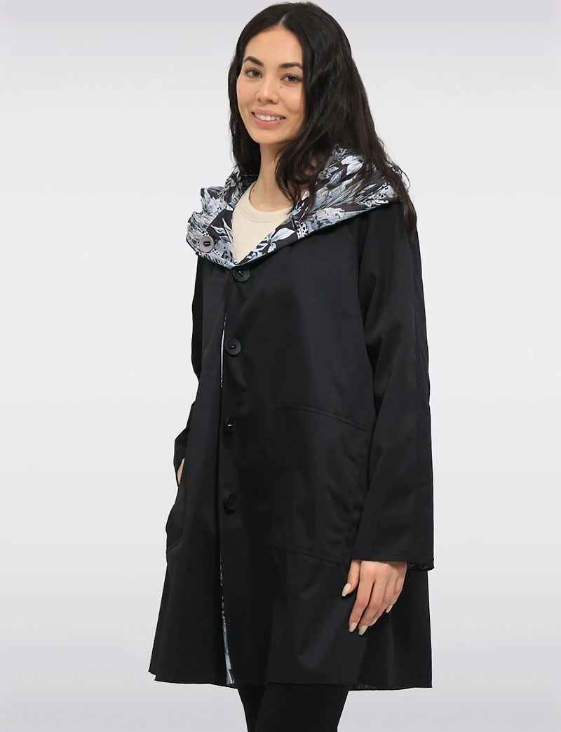 Veste Imperméable Réversible à Motif Floral Capuche Accordéon & Coupe Légère