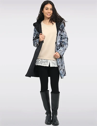Veste Imperméable Réversible à Motif Floral Capuche Accordéon & Coupe Légère