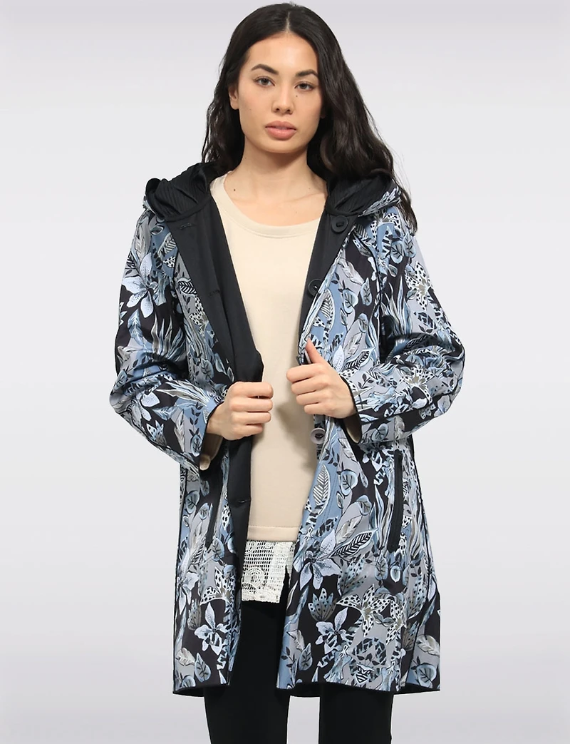Veste Imperméable Réversible à Motif Floral Capuche Accordéon & Coupe Légère