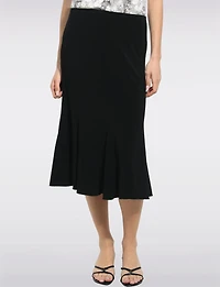 Jupe Élégante Extensible Unie Coupe Évasée Mi-longue Taille Élastiquée Par Perle