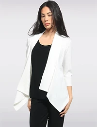 Cardigan en Tricot Côtelé Manches 3/4 Devant Drapé et Ourlet Pointu par Perle