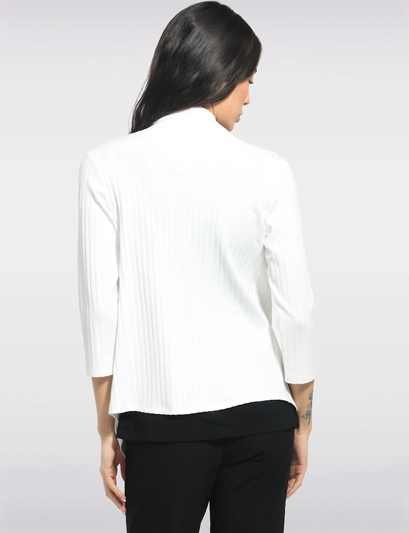 Cardigan en Tricot Côtelé Manches 3/4 Devant Drapé et Ourlet Pointu par Perle