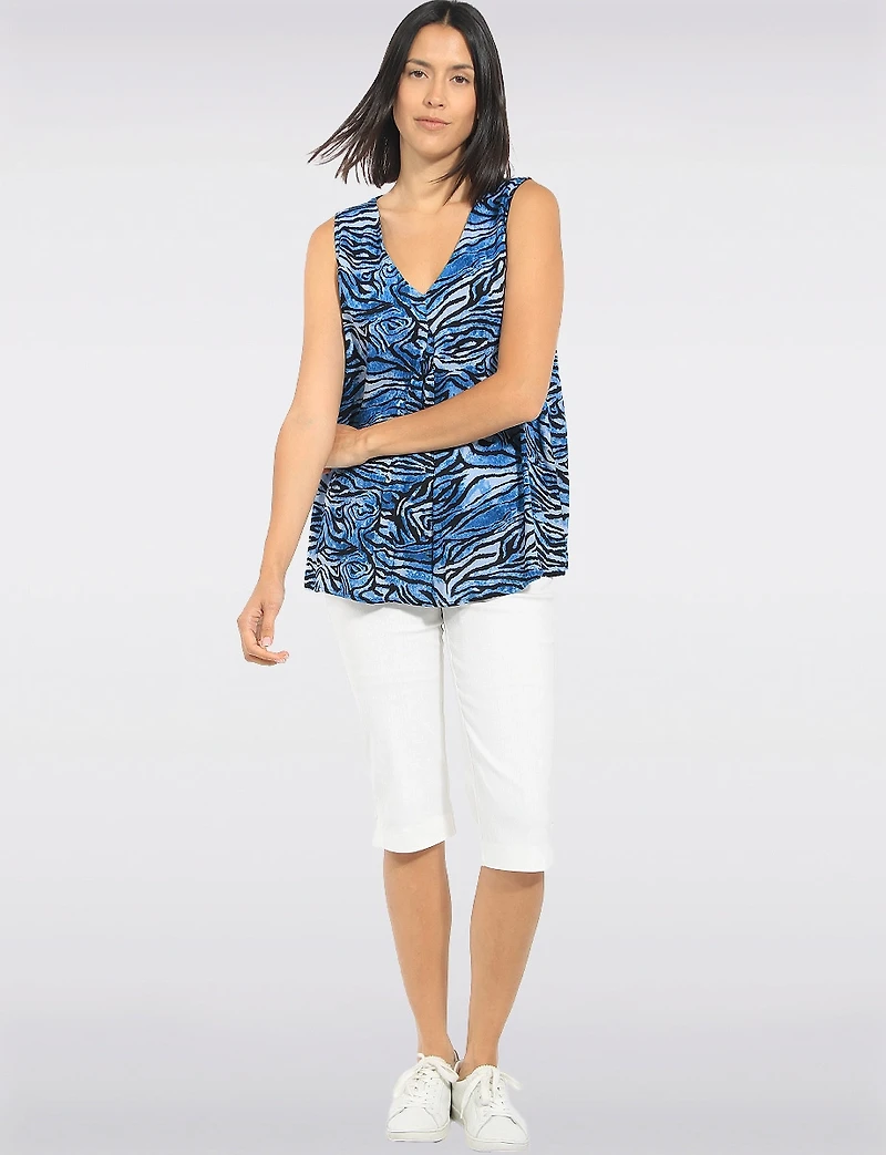 Blouse Drapée Sans Manches Imprimé avec Col en V et Pli Devant par Perle