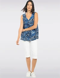 Blouse Drapée Sans Manches Imprimé avec Col en V et Pli Devant par Perle