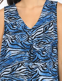 Blouse Drapée Sans Manches Imprimé avec Col en V et Pli Devant par Perle