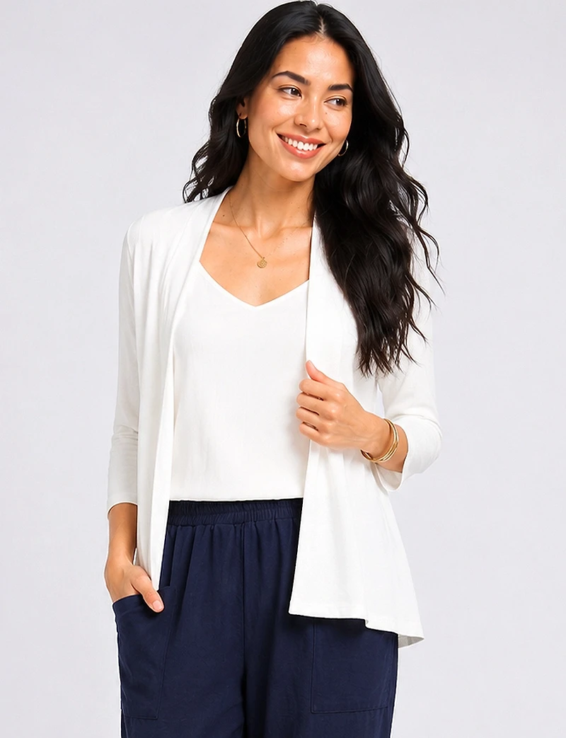 Cardigan Léger et Fluid Ouvert à Manches 3/4 -Tricot Doux & Polyvalent par Perle