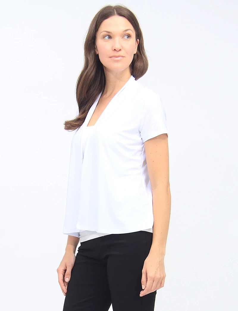 Cardigan Léger et Fluide Ouvert Devant à Manches Courtes Style Multicouche Perle