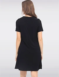 Robe Évasée Infroissable Uni à Manches Courtes & Col Rond Avec Poches par Perle