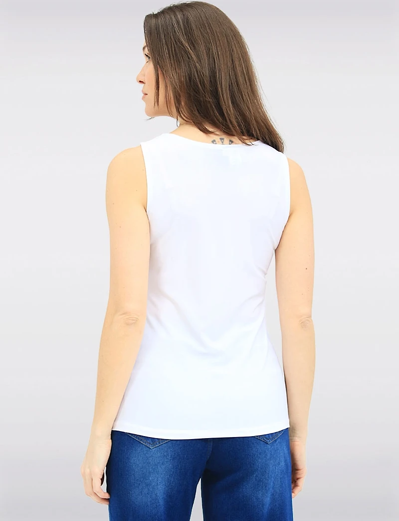 Haut Sans Manches en Tricot Extensible Infroissable -Débardeur à Col Rond Perle