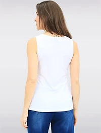 Haut Sans Manches en Tricot Extensible Infroissable -Débardeur à Col Rond Perle