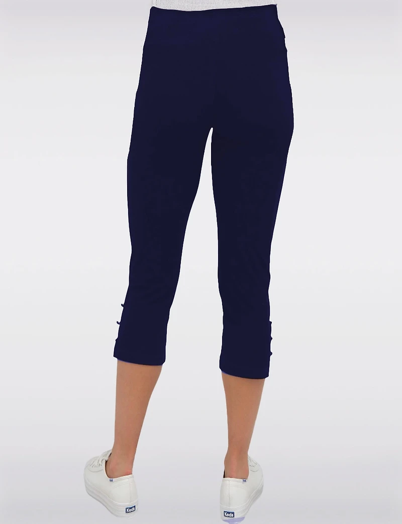 Legging Capri à Taille Élastique & Fentes Latérales Boutonnées par Perle