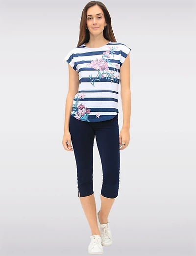 Legging Capri avec Taille Élastique & Fentes Latérales Boutonnées par Perle