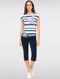 Legging Capri avec Taille Élastique & Fentes Latérales Boutonnées par Perle