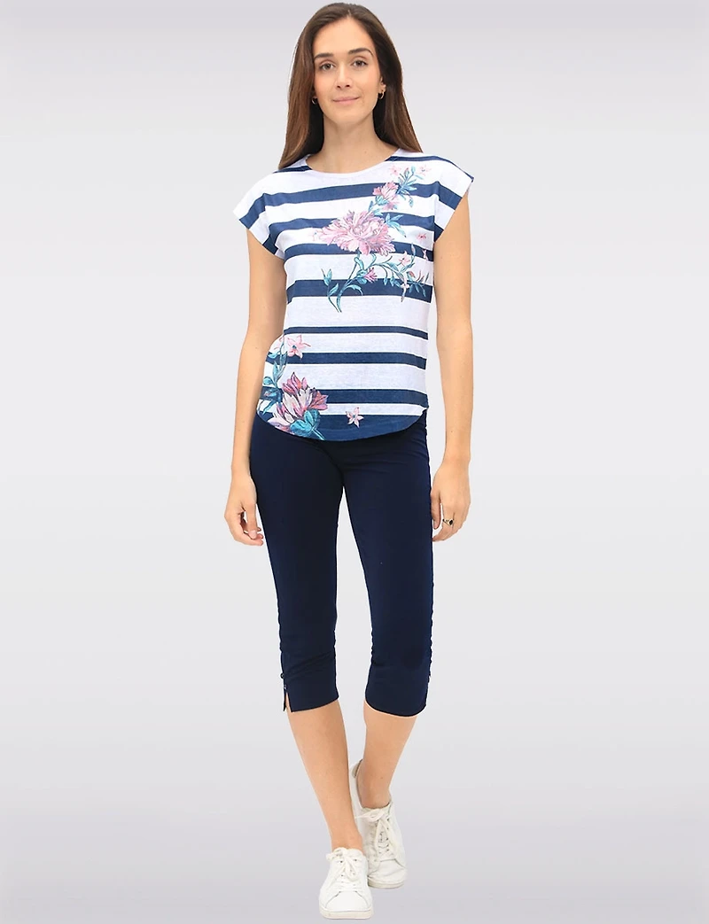 Legging Capri avec Taille Élastique & Fentes Latérales Boutonnées par Perle