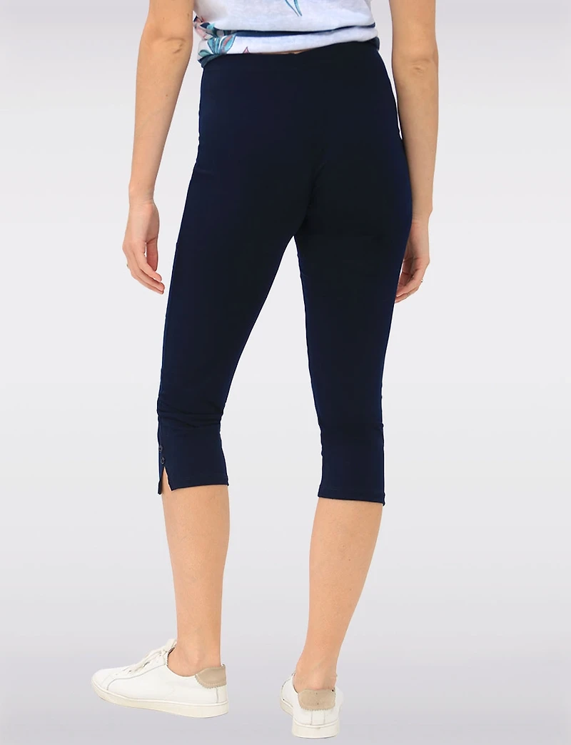 Legging Capri avec Taille Élastique & Fentes Latérales Boutonnées par Perle