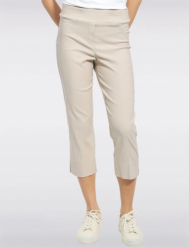 Pantalon Capri Extensible à Taille Élastique avec Poches -Coupe Ajusté par Perle
