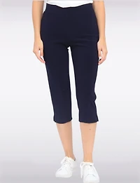 Capris Extensible avec Fente Latérale et Bande Large de Taille par Perle