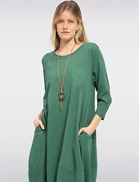 Robe Longue Chic en Coton avec Collier et Manches Trois-Quarts par Froccella