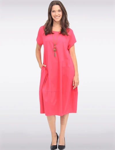 Robe Maxi Chic en Coton à Manches Courtes avec Collier et Poches par Froccella