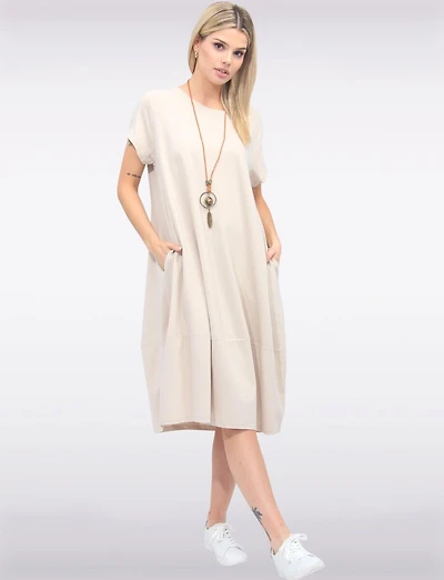 Robe Maxi Chic en Coton à Manches Courtes avec Collier et Poches par Froccella
