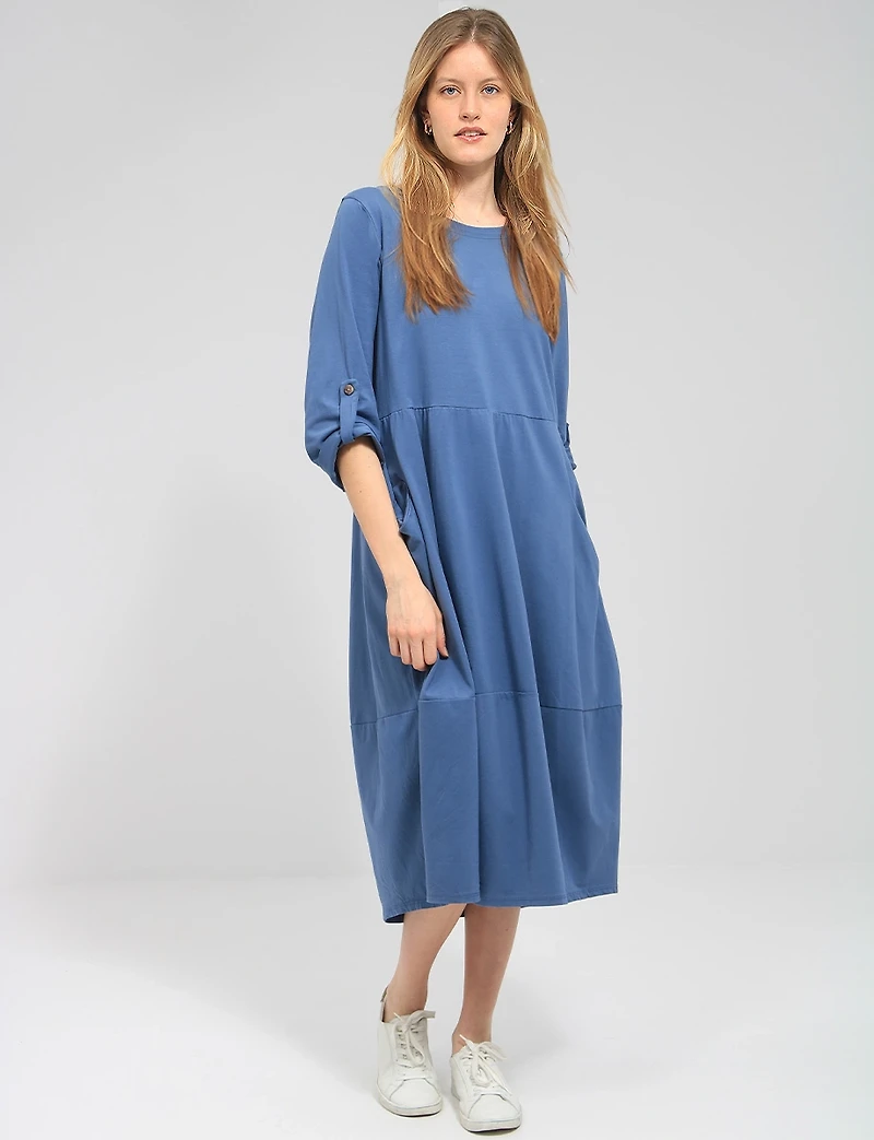 Robe Ballon Décontractée à Manches Longues & Poches Plaquées par Froccella