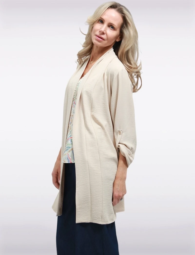 Cardigan Long et Fluide à Manches Ajustables Drapées sur le Devant par Froccella