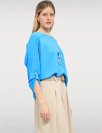 Pantalon Large Extensible Fluide avec Ceinture à boucle en paille par Froccella