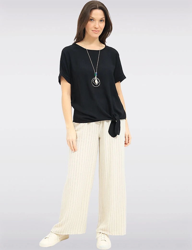 Pantalon Large Chic à Rayures avec Taille Élastique & Poches Avant par Froccella