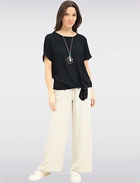 Pantalon Large Chic à Rayures avec Taille Élastique & Poches Avant par Froccella