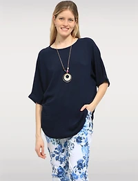 Haut Fluide à Manches Courtes Ourlet Arrondi & Collier Bohème Chic par Froccella
