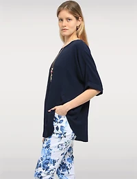 Haut Fluide à Manches Courtes Ourlet Arrondi & Collier Bohème Chic par Froccella