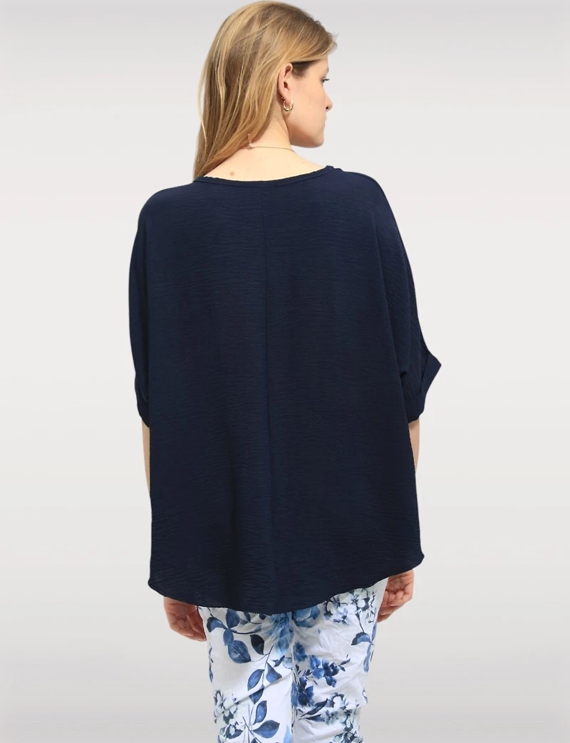 Haut Fluide à Manches Courtes Ourlet Arrondi & Collier Bohème Chic par Froccella