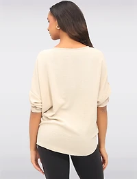 Blouse Unie Froissée à Col V Boutonnée et Nouée L’avant par Froccella