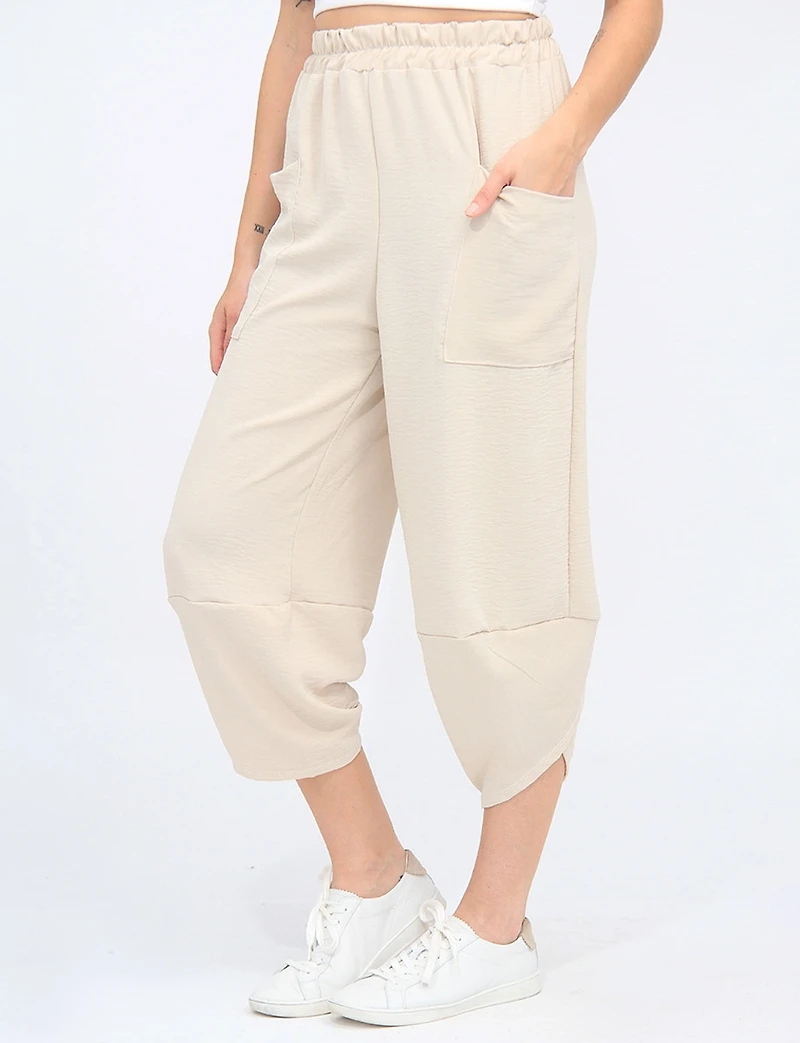 Pantalon Ballon Taille Élastique et Ourlet Asymétrique avec Poches par Froccella