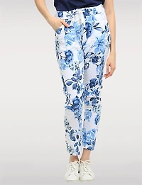 Pantalon Extensible Froissé Ajusté à Fleurs avec Taille Élastique par Froccella