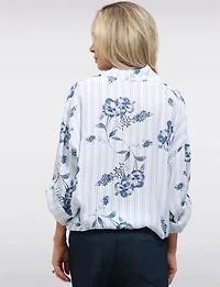 Chemisier Boutonné à Motif Floral Rayé avec Manches 3/4 Ajustables par Froccella